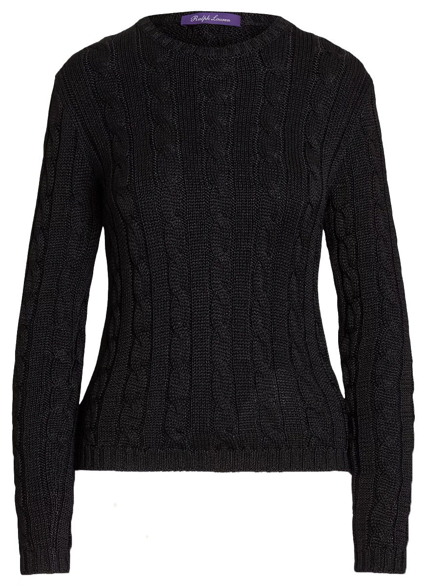 Cable-Knit Silk Crewneck Sweater in Black