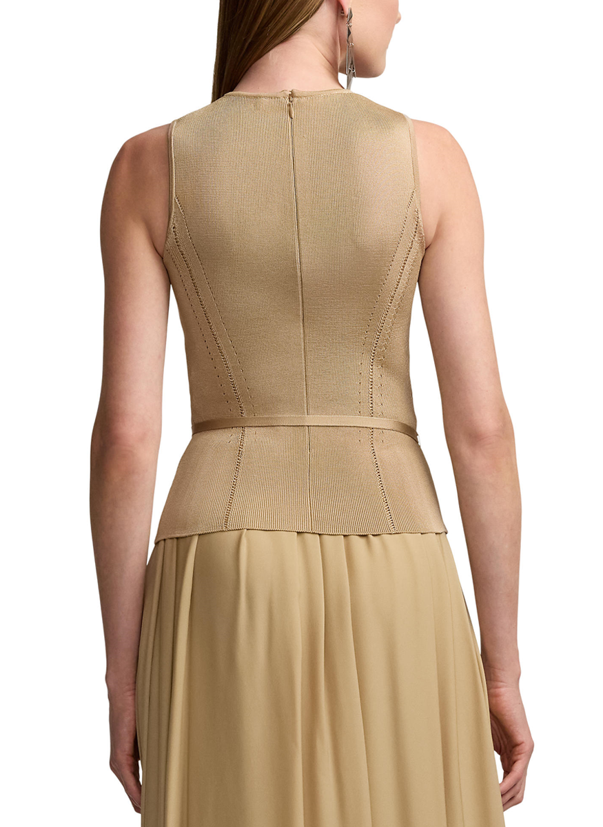 Belted Stretch Silk Sleeveless Sweater - Ralph Lauren Collection