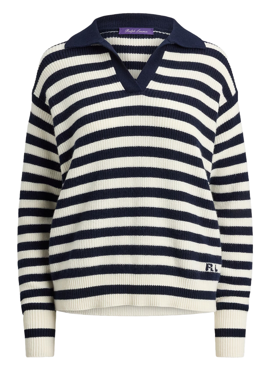 Striped Cashmere Polo Sweater