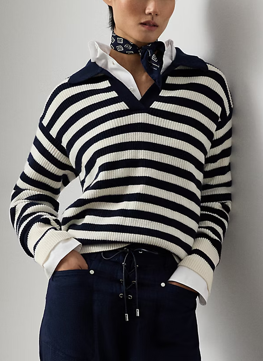 Striped Cashmere Polo Sweater - Ralph Lauren Collection