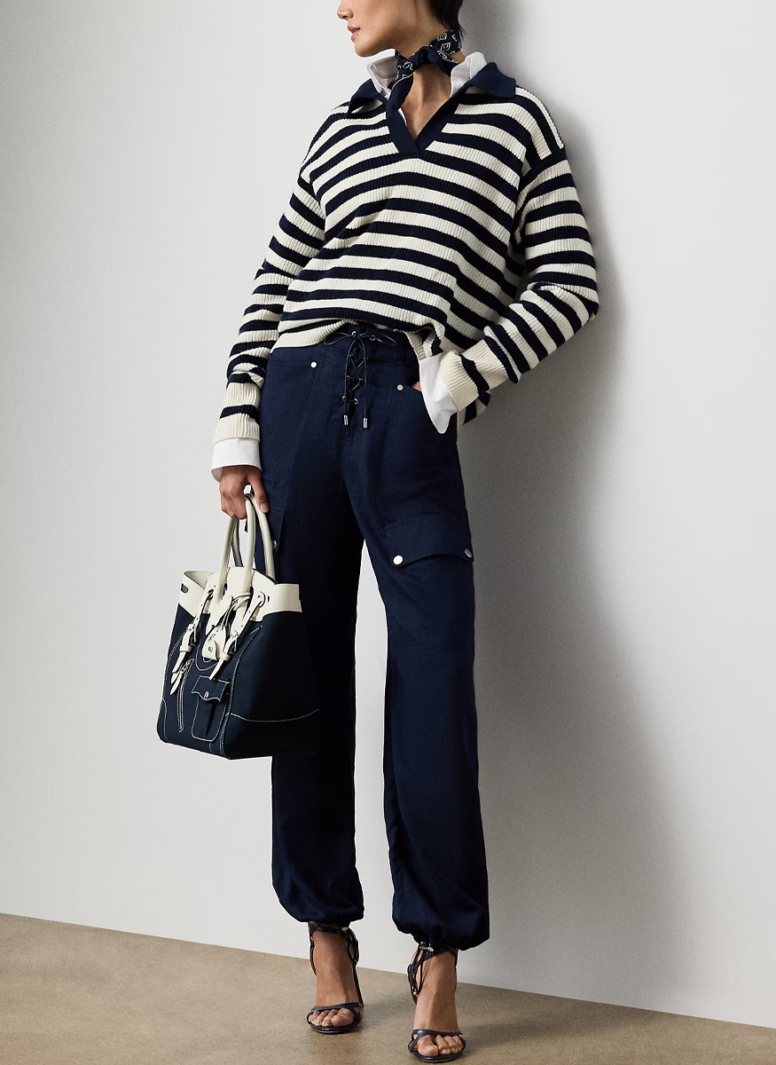 Striped Cashmere Polo Sweater