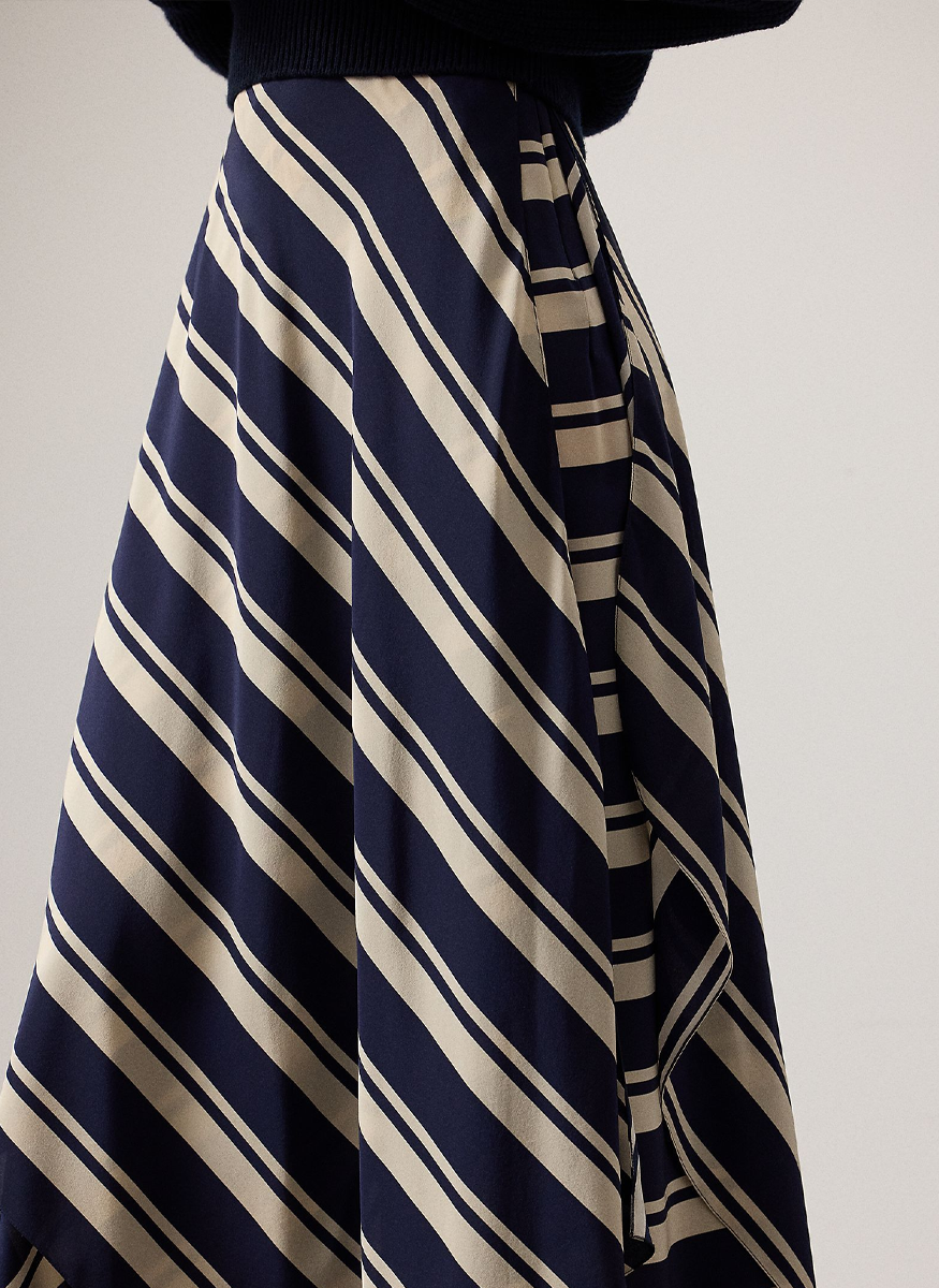 Tilda Striped Crepe De Chine Skirt - Ralph Lauren Collection