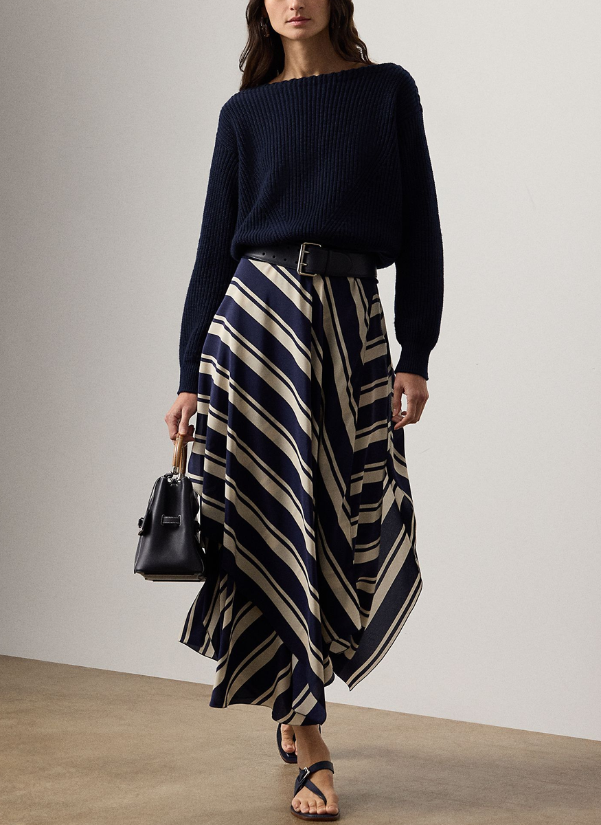 Tilda Striped Crepe De Chine Skirt