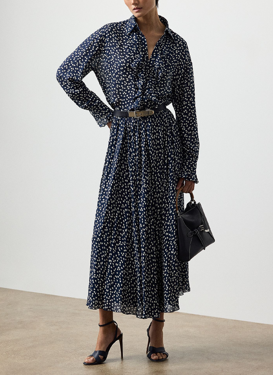 Addison Ruffle-Trim Geo-Print Shirt