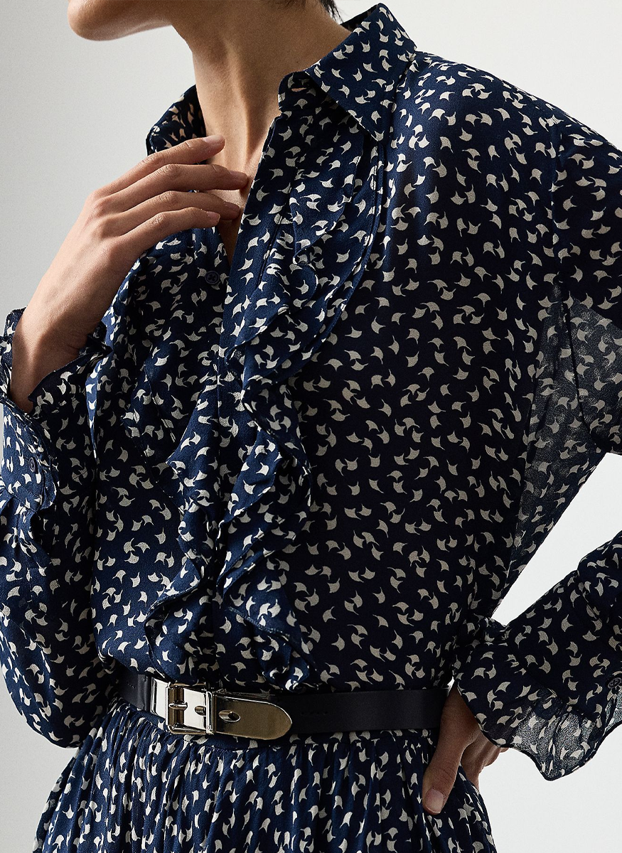 Addison Ruffle-Trim Geo-Print Shirt - Ralph Lauren Collection