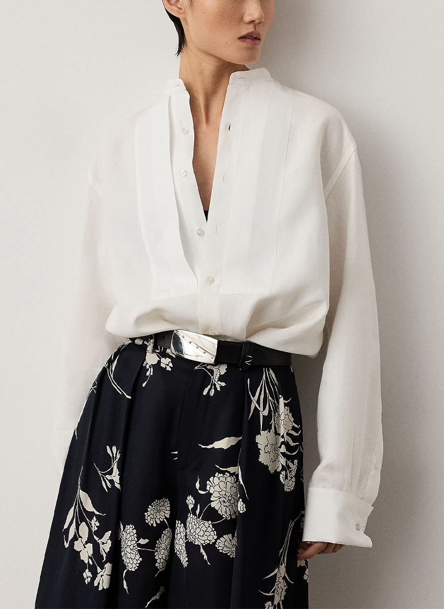 Kirstin Classic Linen Button Front Blouse - Ralph Lauren Collection