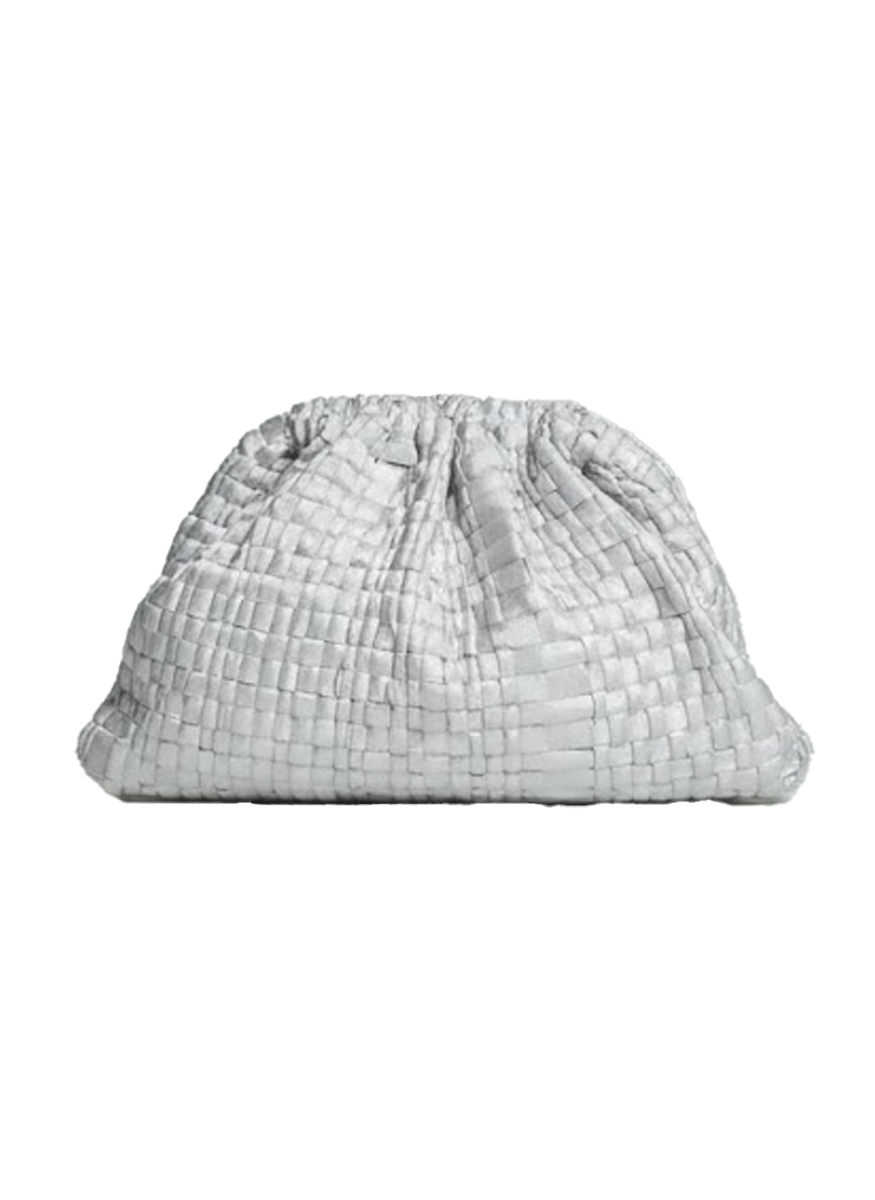 Mini Game Woven Ribbon Clutch in Silver