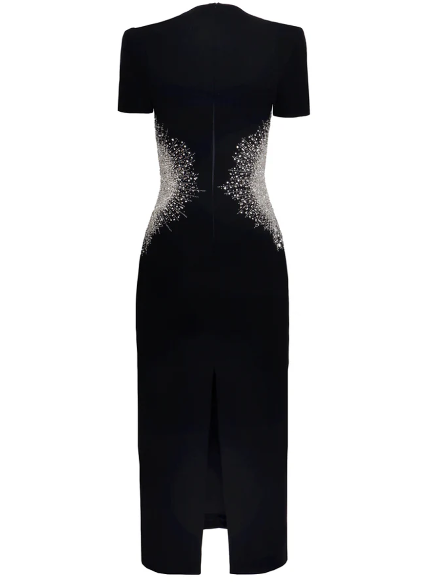 Crystal Detail Short Sleeve Cocktail Dress