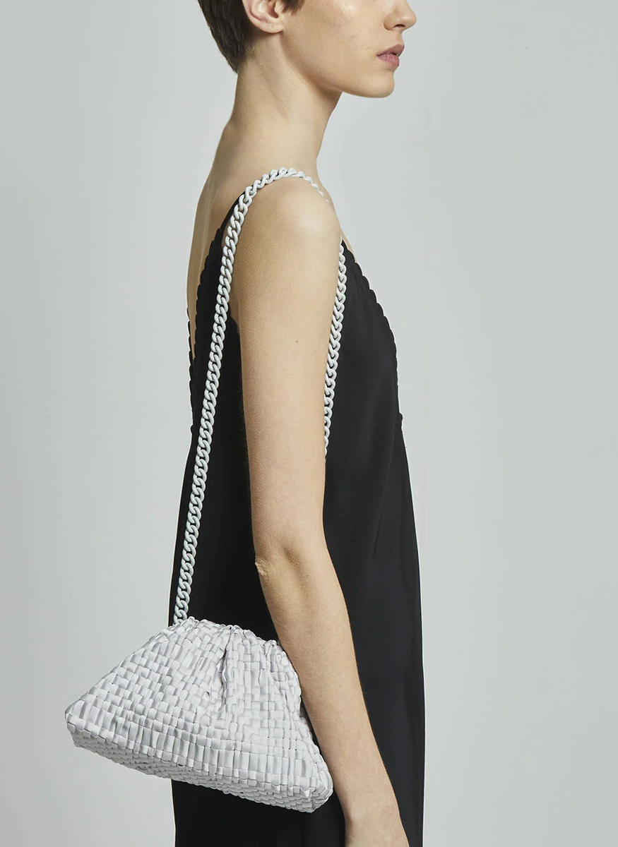 Mini Game Woven Ribbon Clutch in Silver - Maria La Rosa