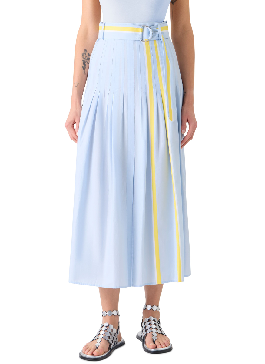 Stripped Cotton Chambre Midi Skirt