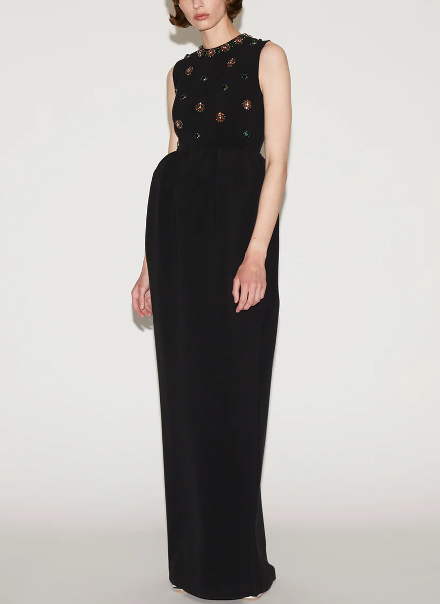 Virginia Crepe Gown with Crystal Embroidered Crepe - Huishan Zhang