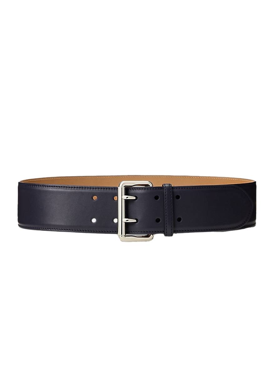 Calfskin Double-Prong Belt in Navy