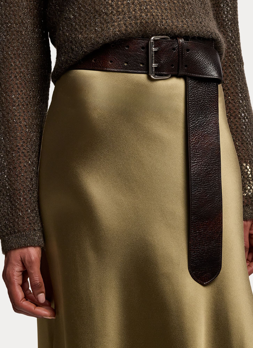 Distressed Double-Prong Long Belt - Ralph Lauren Collection