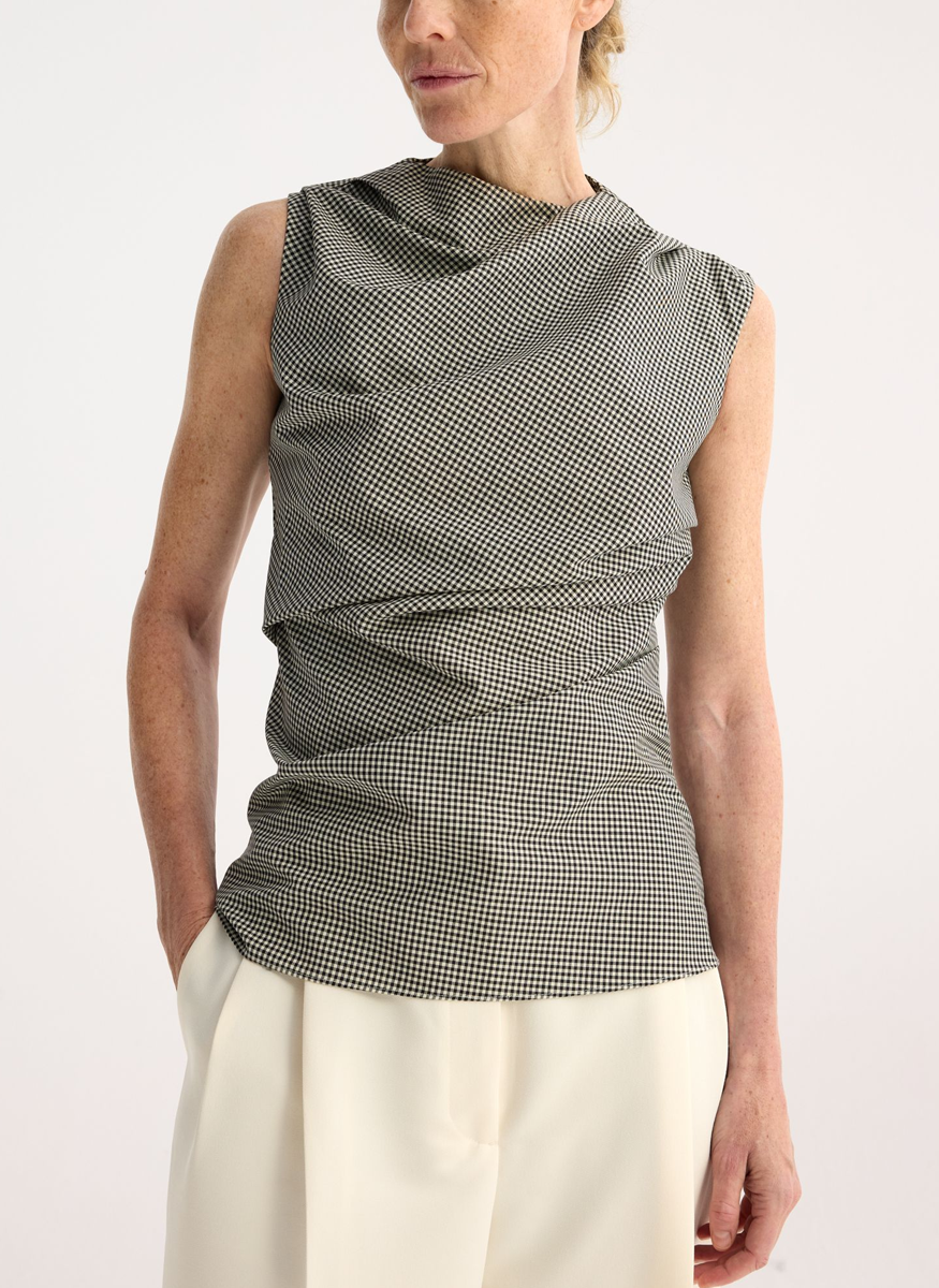 Mini Check Top with Cowl Neck