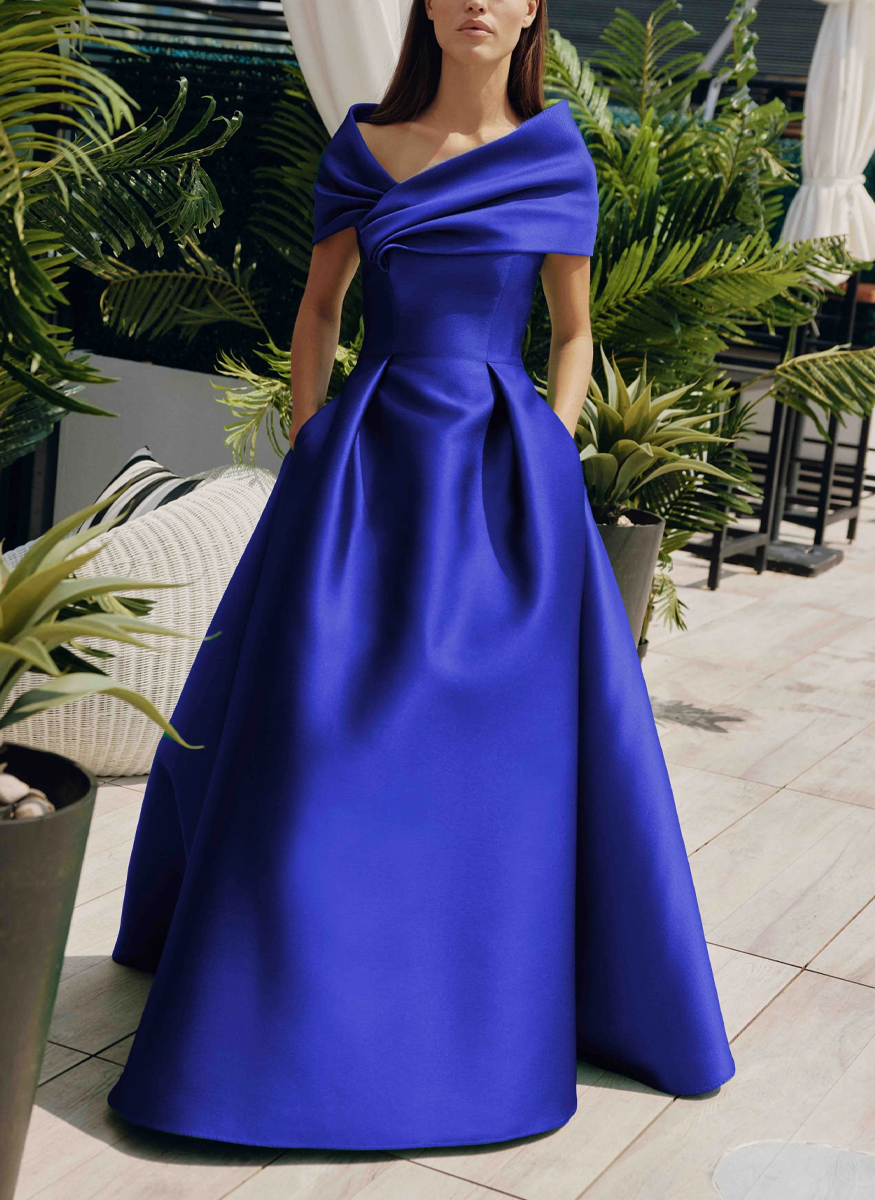 Off the Shoulder Gown with Draped Collar