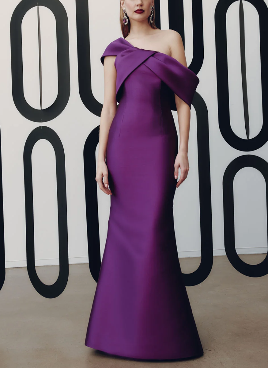 Off the Shoulder Gown with Asymmetrical Collar