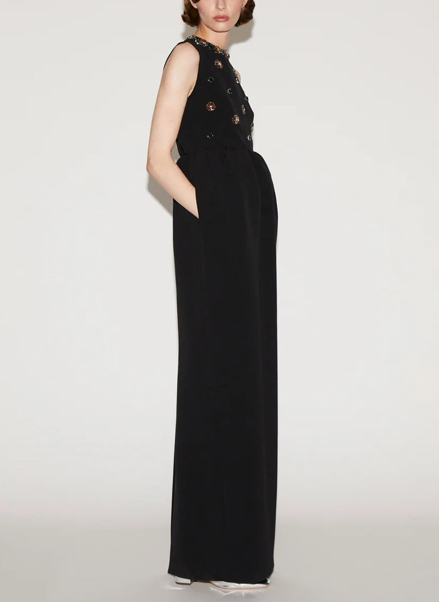 Virginia Crepe Gown with Crystal Embroidered Crepe - Huishan Zhang