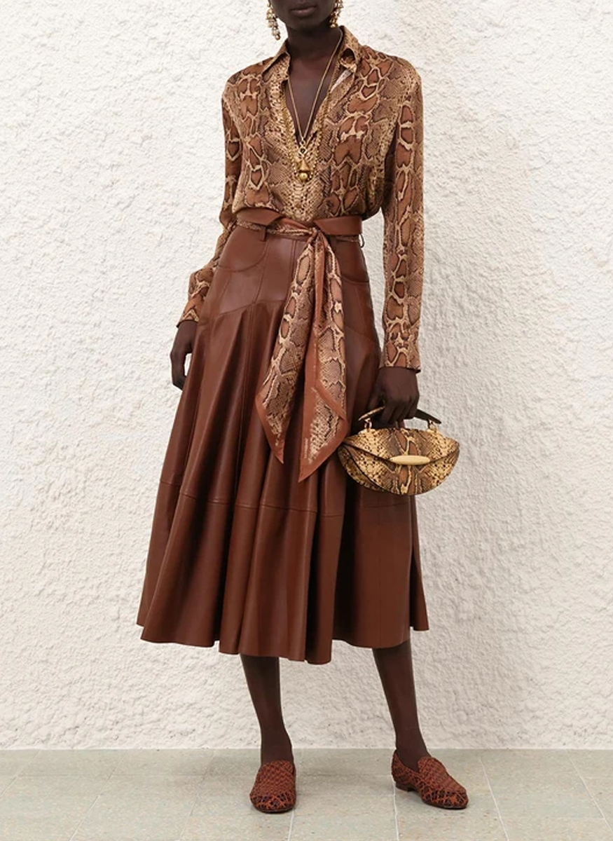 Hypnotic Leather Midi Skirt - Zimmermann