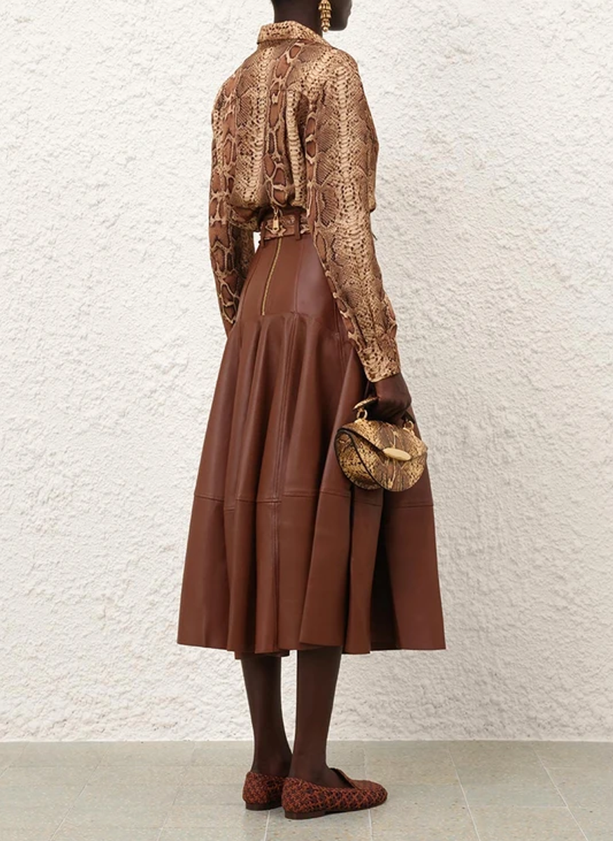 Hypnotic Leather Midi Skirt - Zimmermann