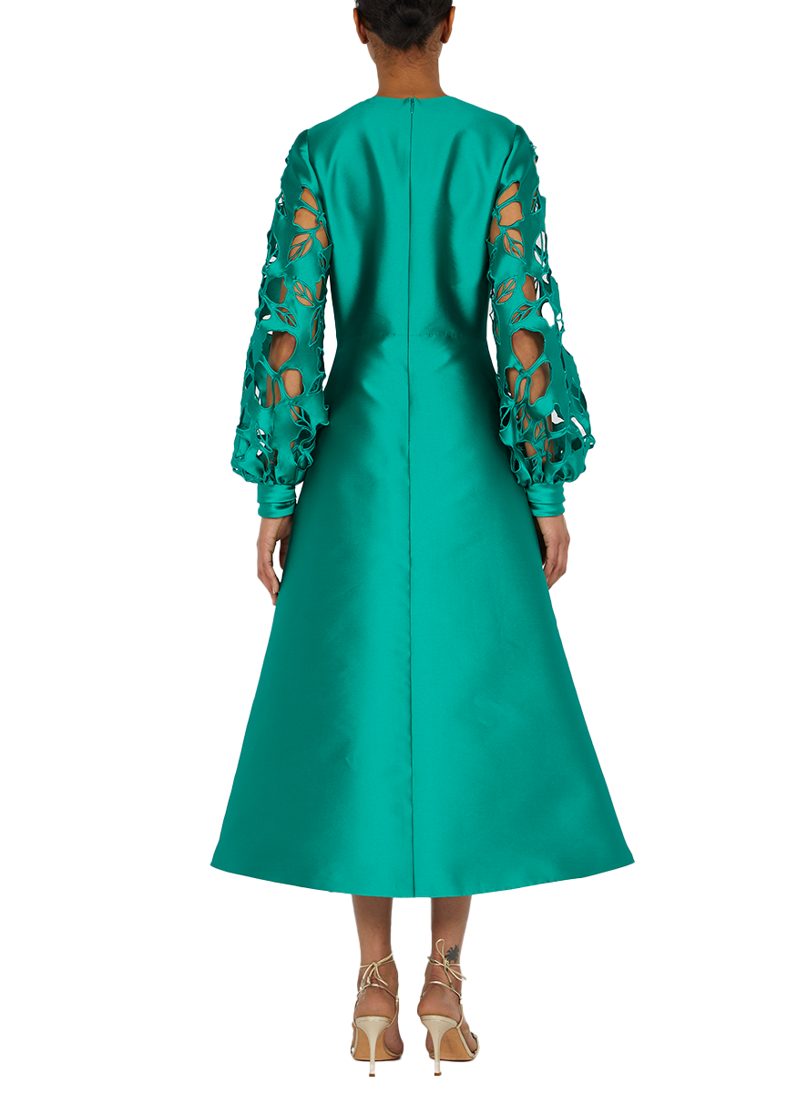 Mikado Soft Midi Dress with Floral Cutouts - Reem Acra