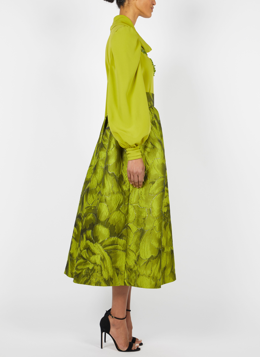 Cloque Brocade Pleated A-line Skirt - Reem Acra