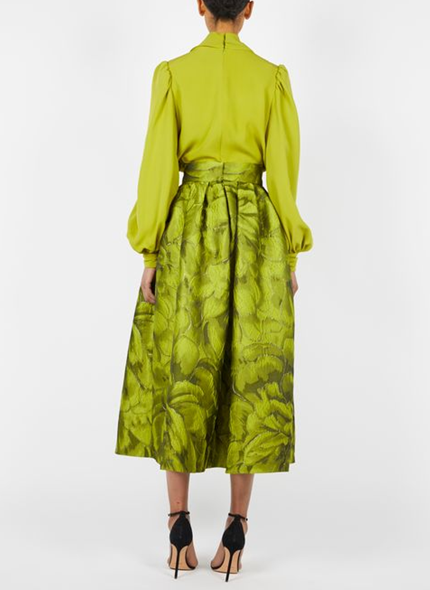 Cloque Brocade Pleated A-line Skirt - Reem Acra