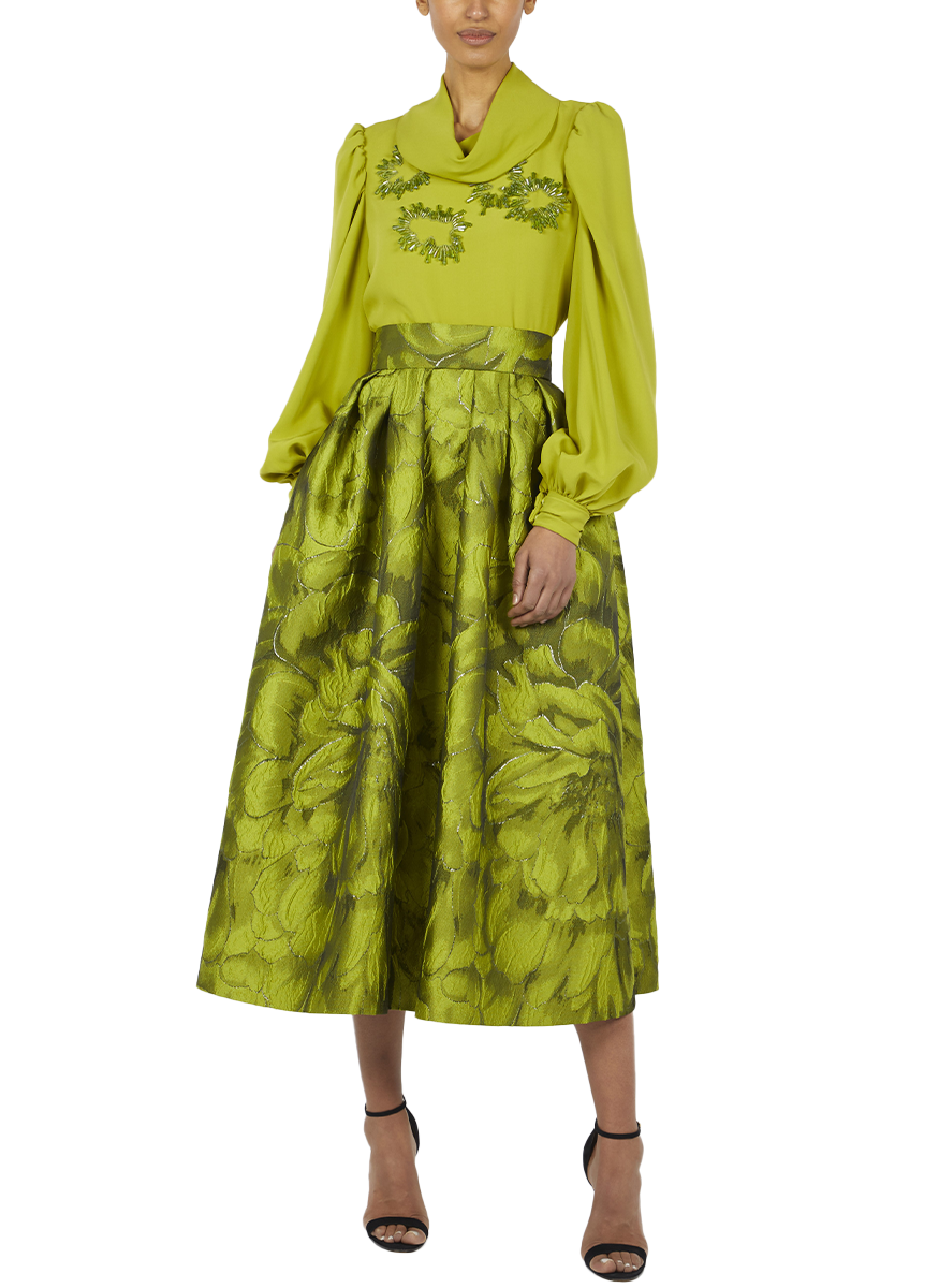 Cloque Brocade Pleated A-line Skirt
