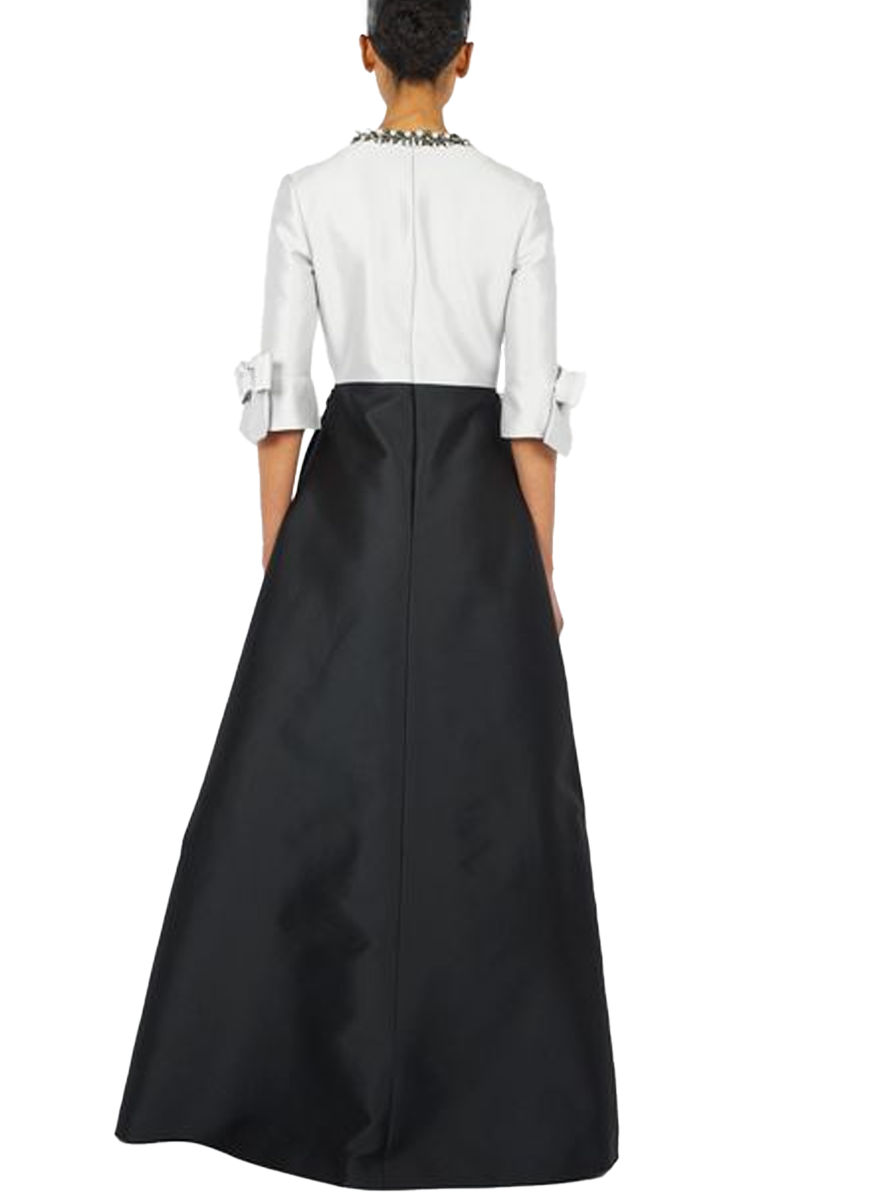 Mikado Pique Elbow Bell Sleeve Gown - Reem Acra