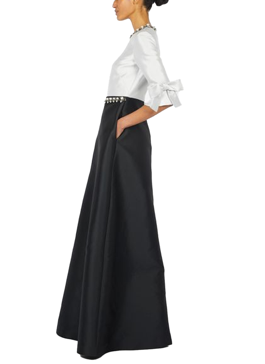 Mikado Pique Elbow Bell Sleeve Gown