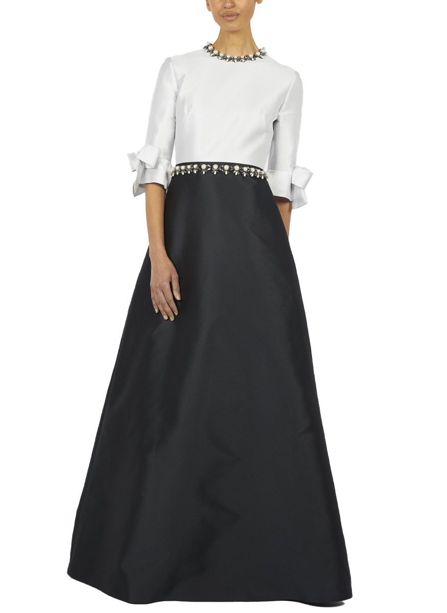 Mikado Pique Elbow Bell Sleeve Gown