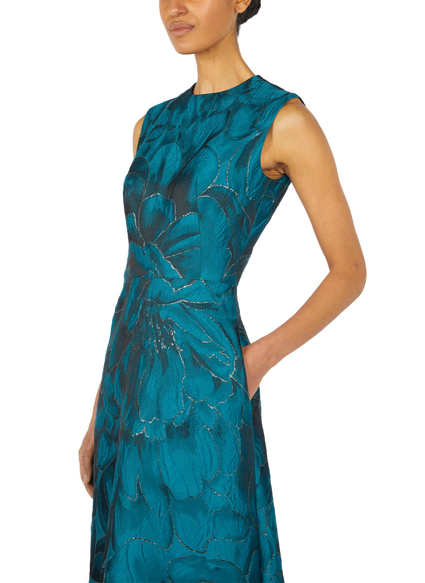 Sleeveless Jewel Neck Brocade Gown - Reem Acra