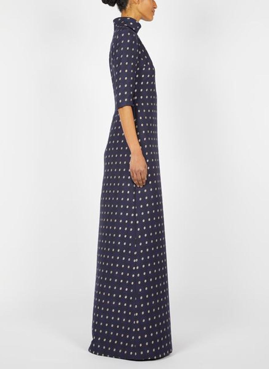 Cloque Brocade Elbow Sleeve Mock-Neck Gown - Reem Acra