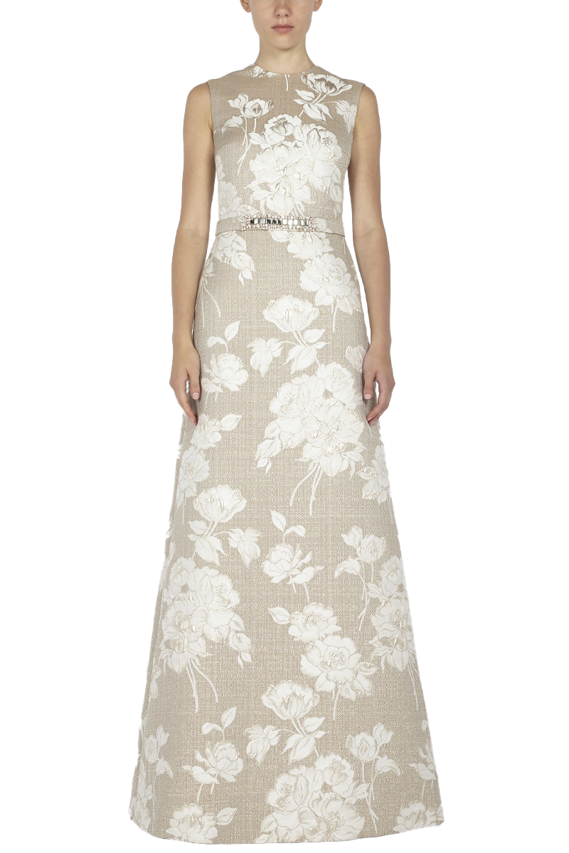 Tweed Sleeveless Dress with Embroidered Belt