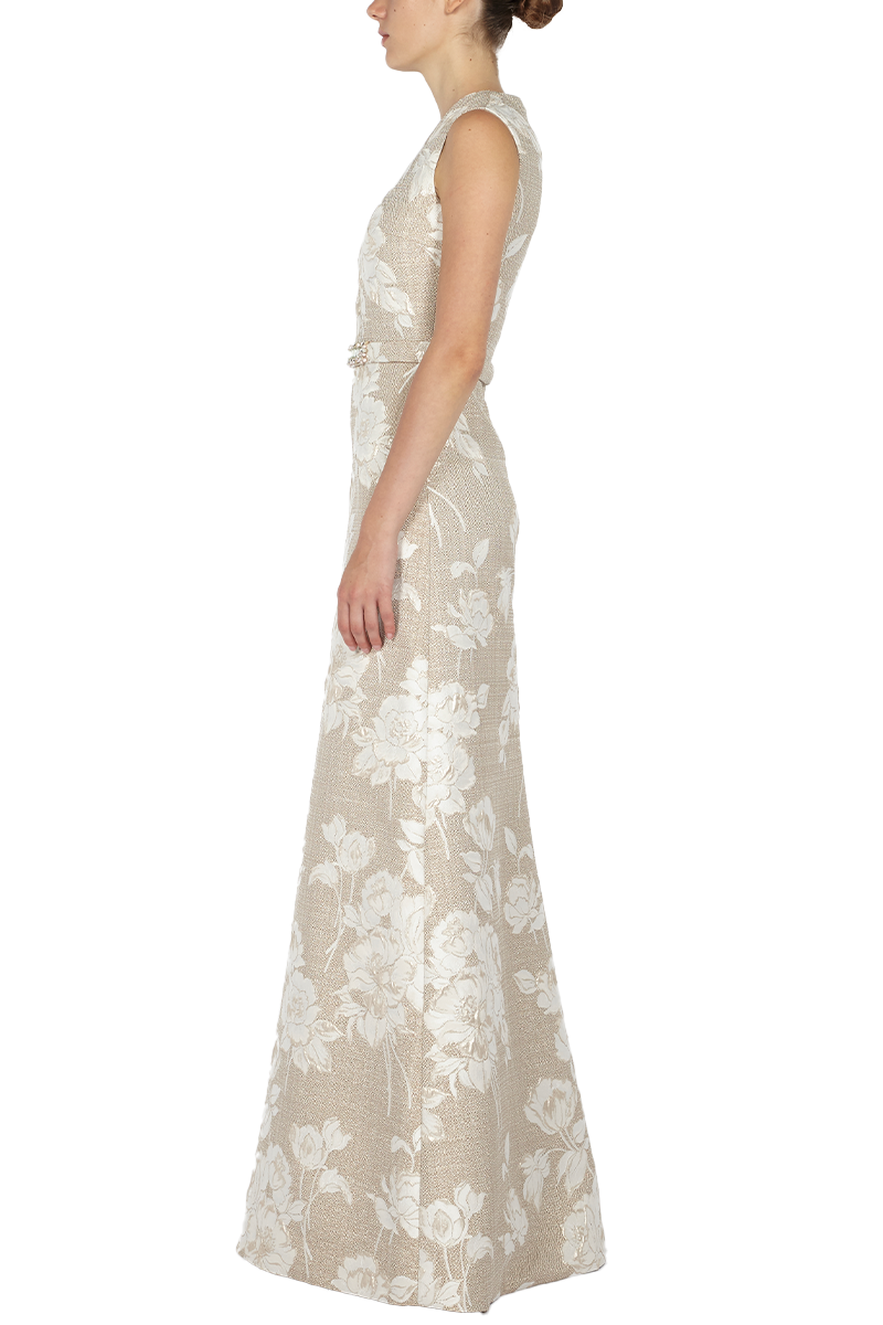 Tweed Sleeveless Dress with Embroidered Belt