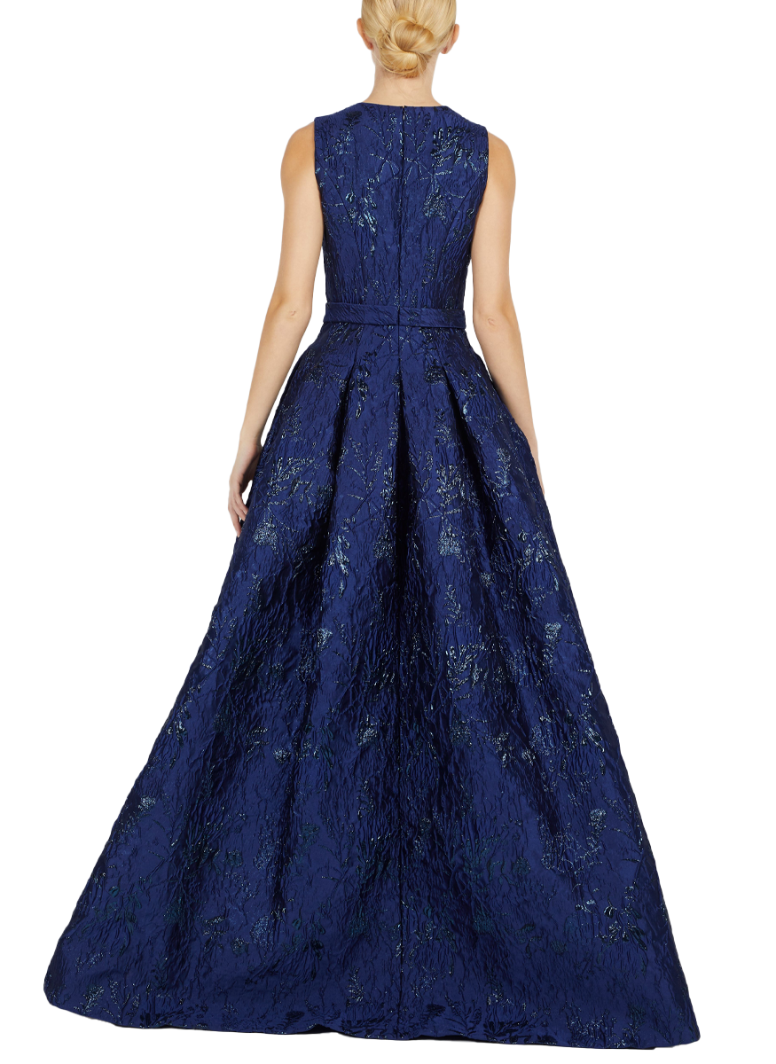 V-Neck Brocade Gown - Reem Acra
