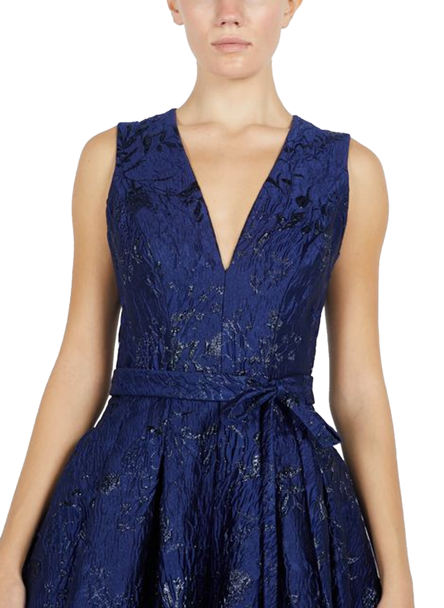 V-Neck Brocade Gown - Reem Acra