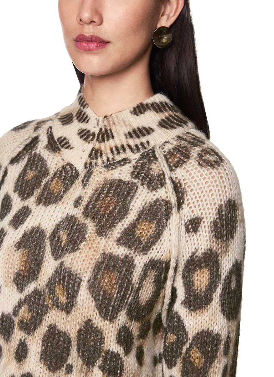 Raglan Sleeve Loose Mock Leopard Sweater - Marc Cain