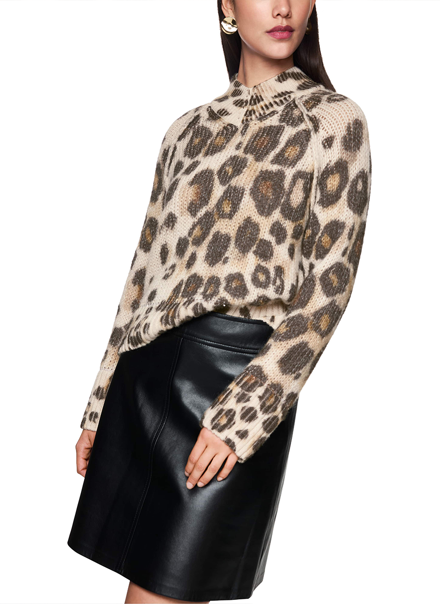 Raglan Sleeve Loose Mock Leopard Sweater - Marc Cain