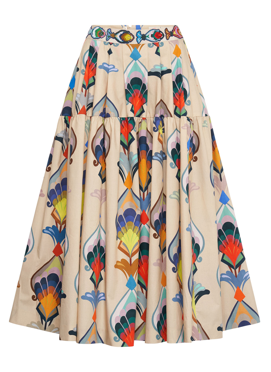 Cotton Abstract Floral Print Skirt