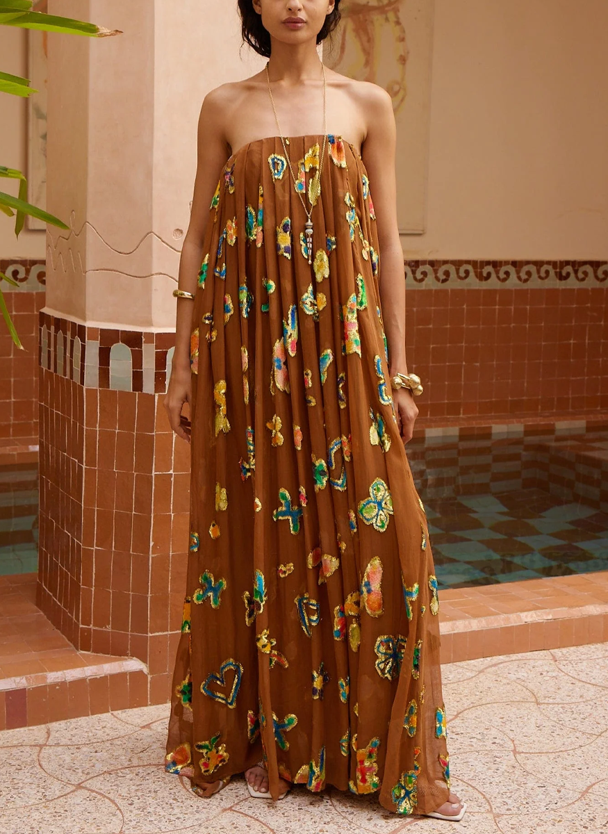 Golden Metallic Strapless Gown