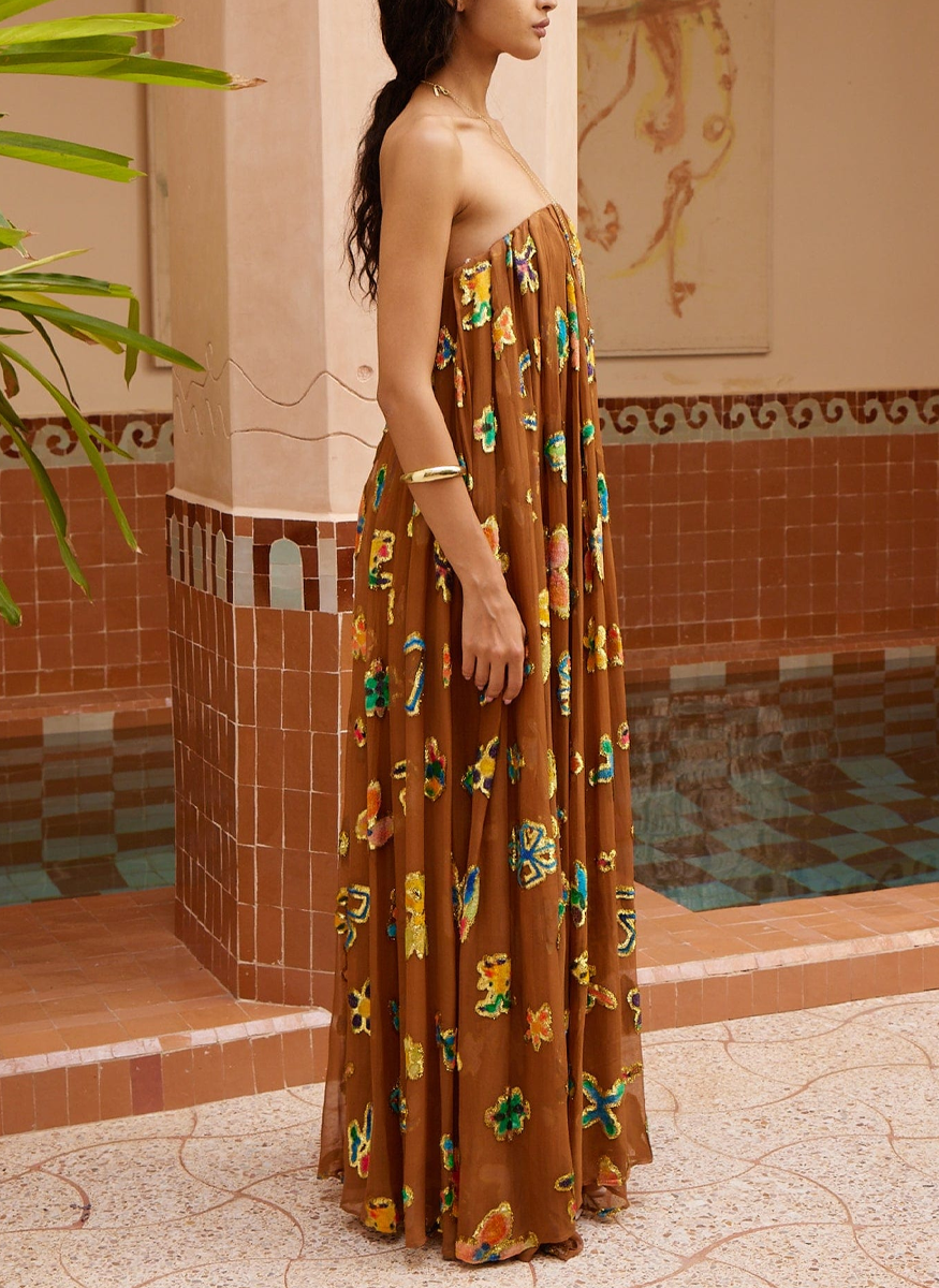 Golden Metallic Strapless Gown - Alémais