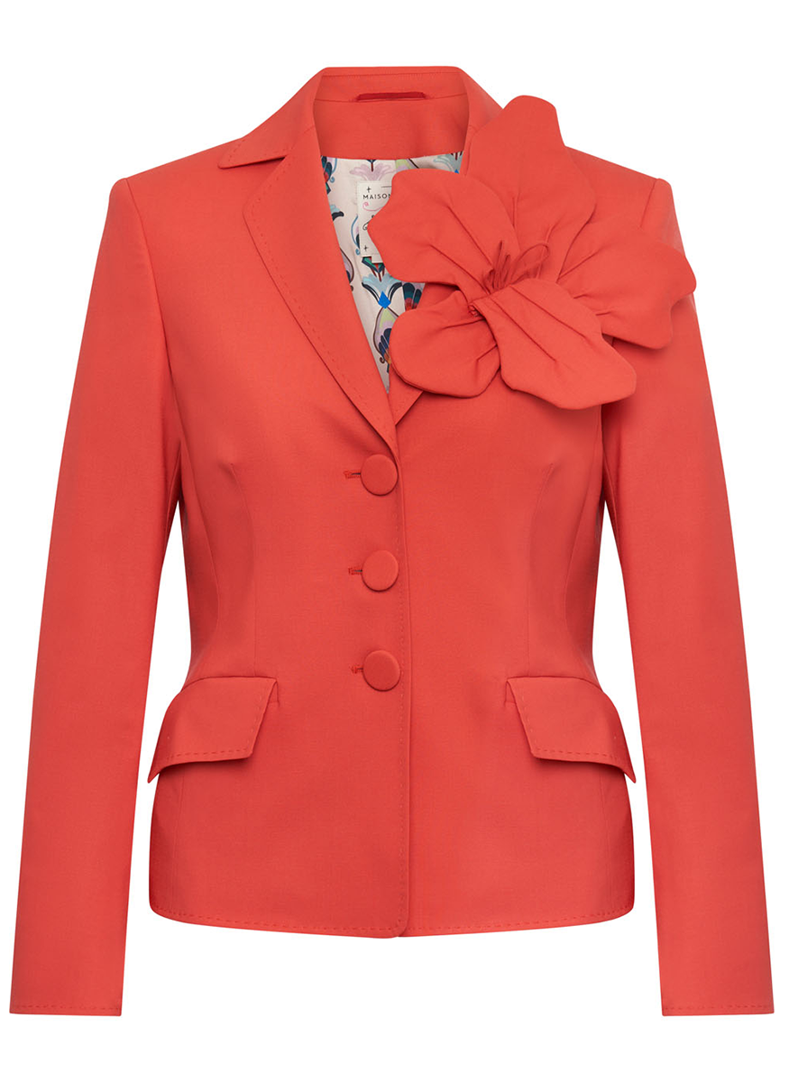 Cool Wool Stretch 3 Button Jacket in Red - Maison Common