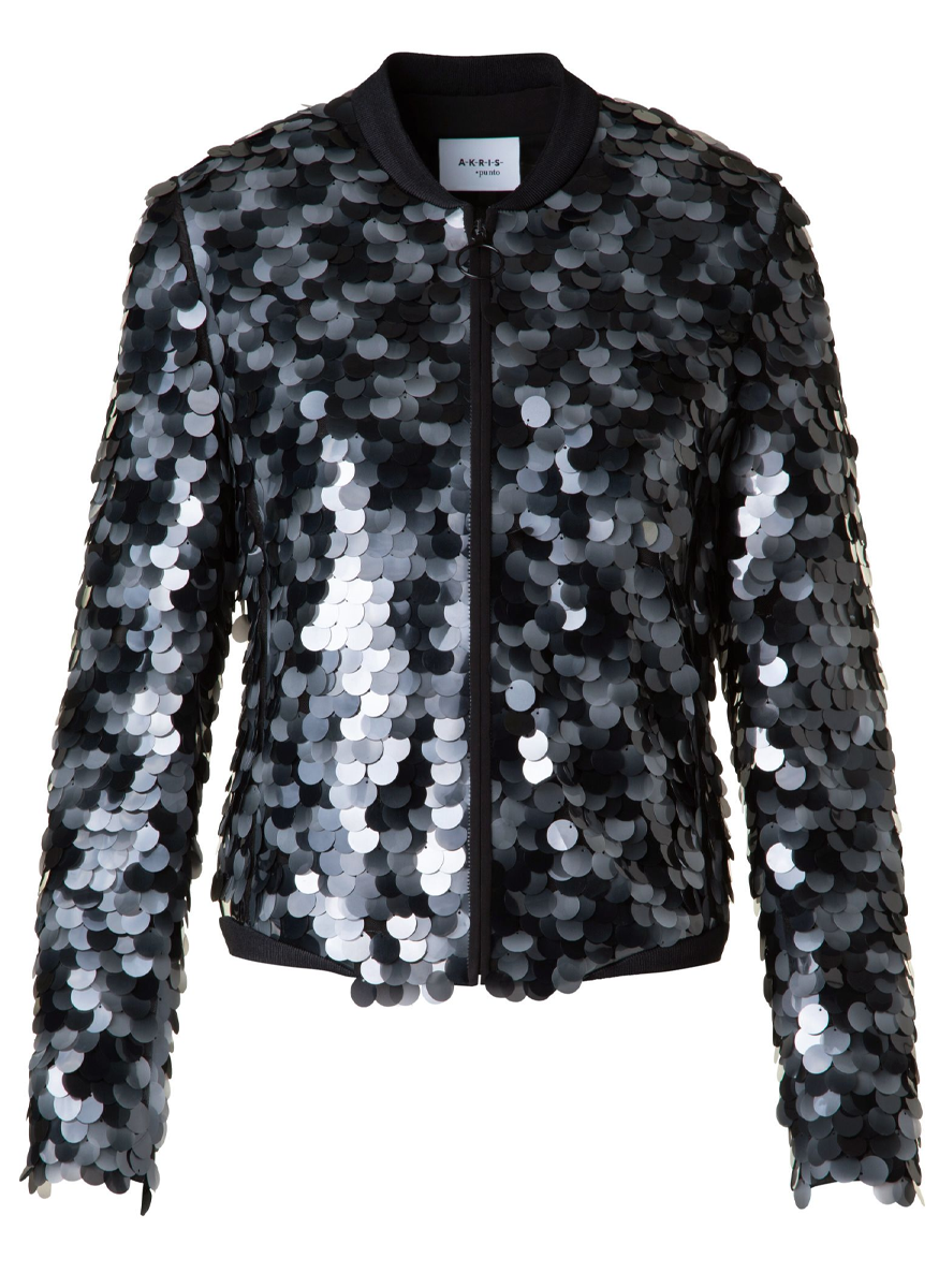 Dot Sequins Ribbed Bomber Jacket