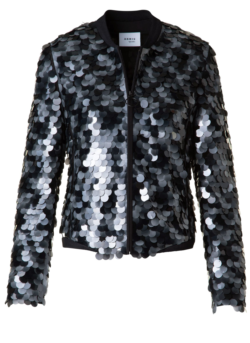 Dot Sequins Ribbed Bomber Jacket