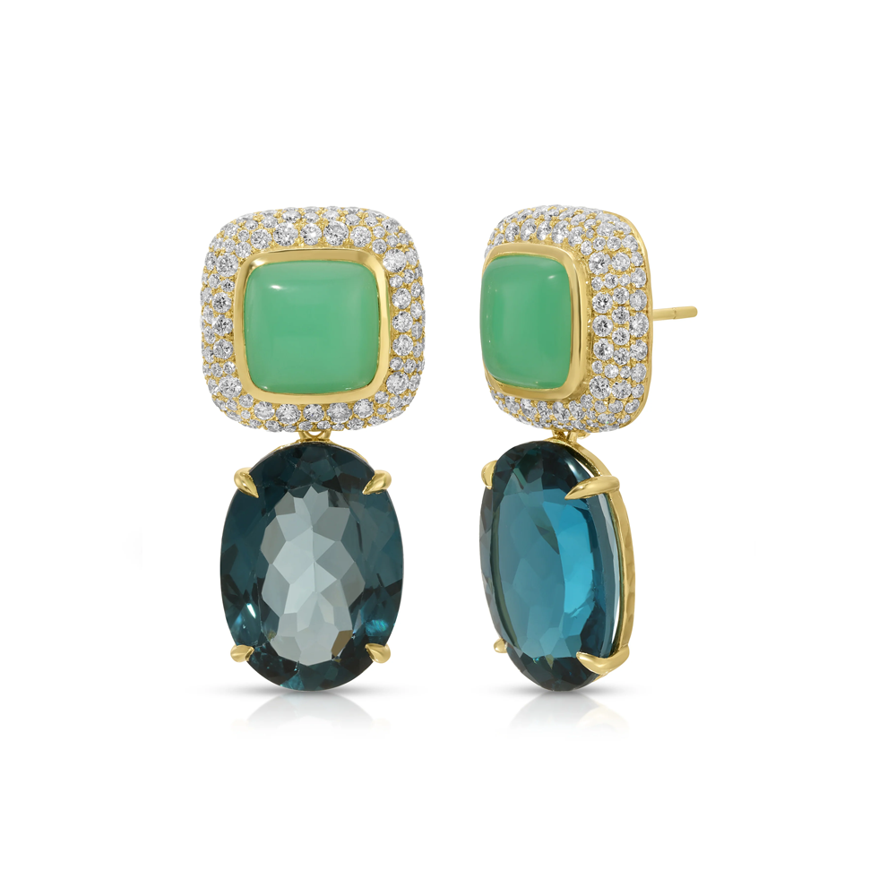 Cobblestone Earrings Chrysoprase and London Topaz