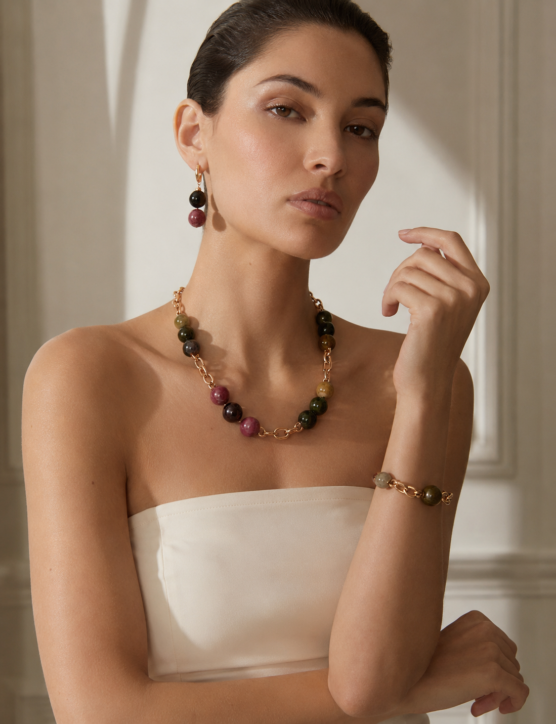 Tourmaline Beads Chain Bracelet
