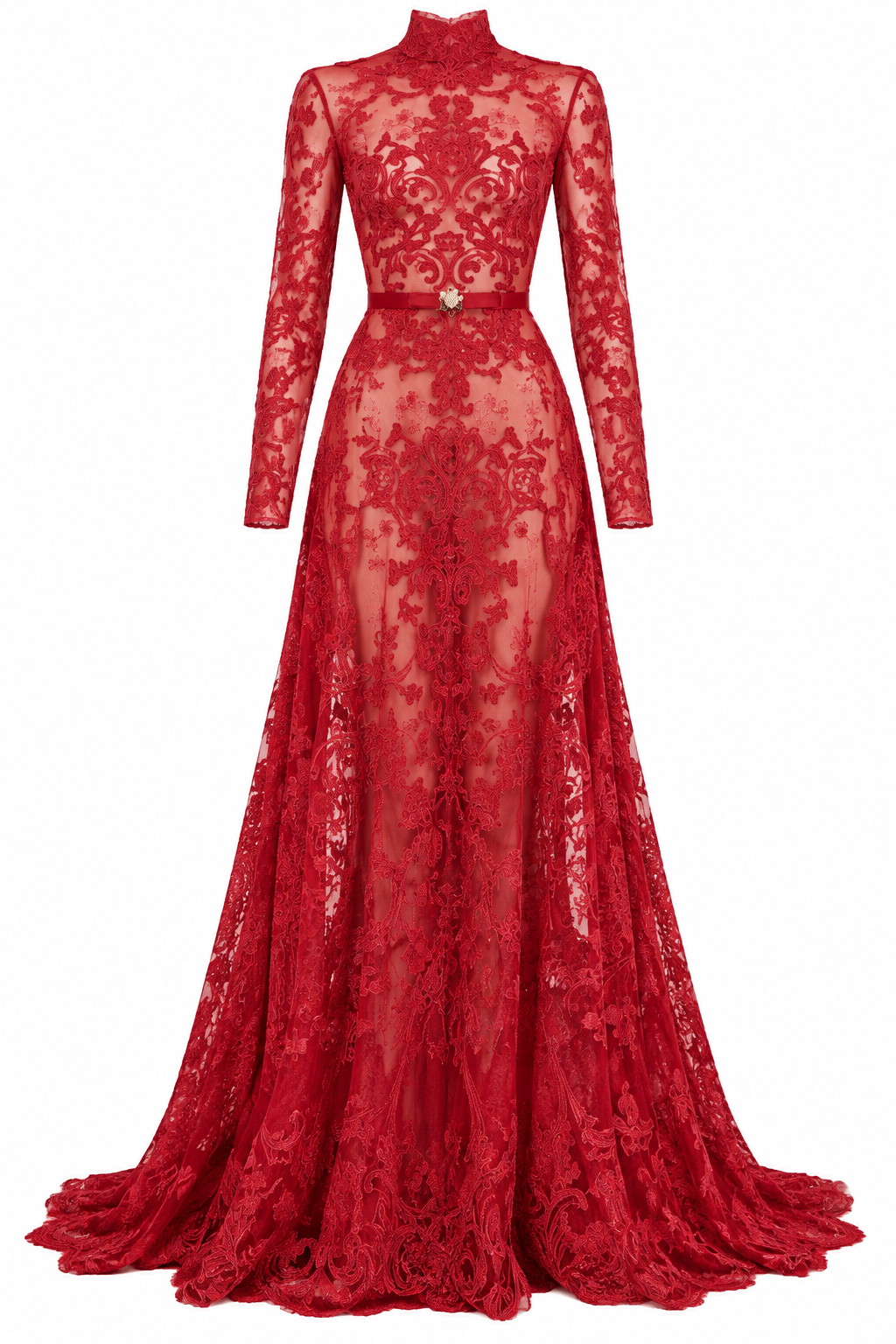 Haussmannian Flared Lace Long Sleeve Gown