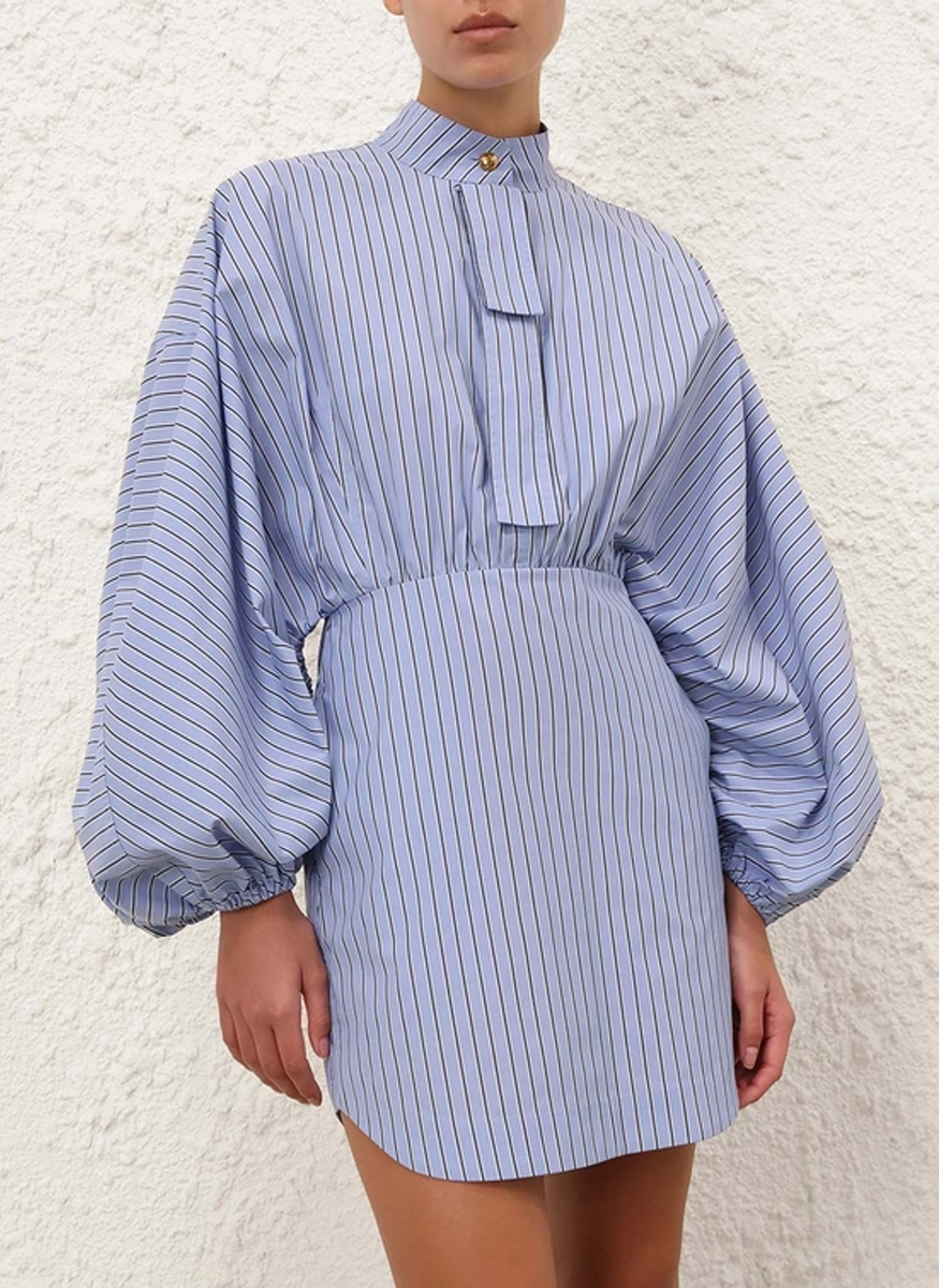 Drawstring Stripe Mini Dress - Zimmermann