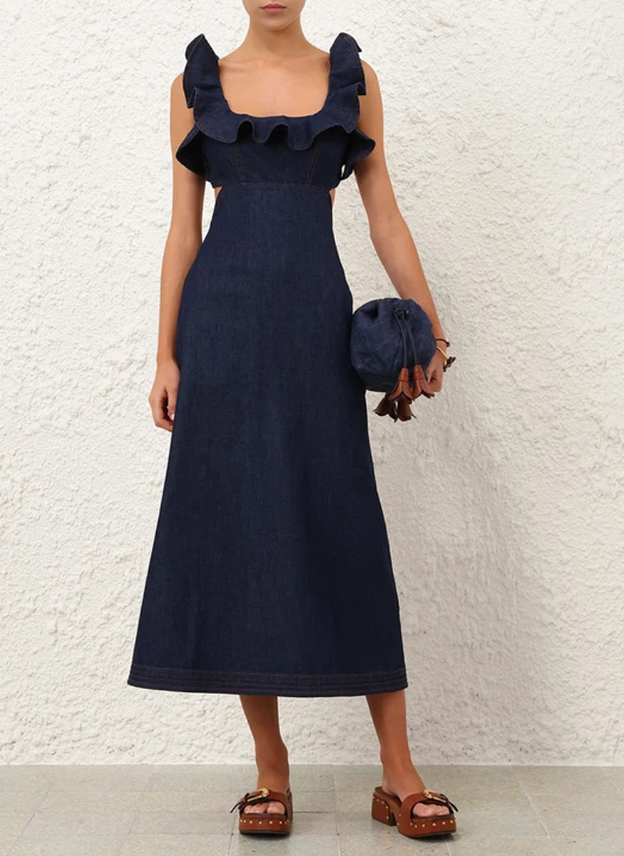 Aster Denim Frill Midi Dress - Zimmermann