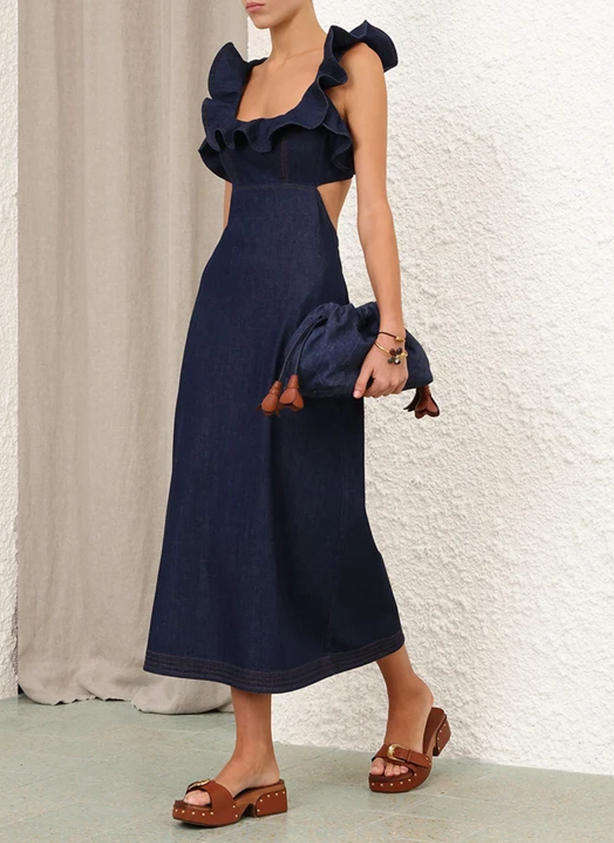 Aster Denim Frill Midi Dress - Zimmermann